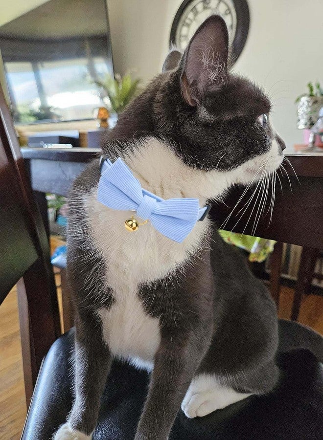 YUDOTE Cotton Breakaway Kitten Collar with Bow Tie and Bell Adjustable Cute Soft Corduroy Cat Collars for Small Cats(Blue,XS) - Image 5